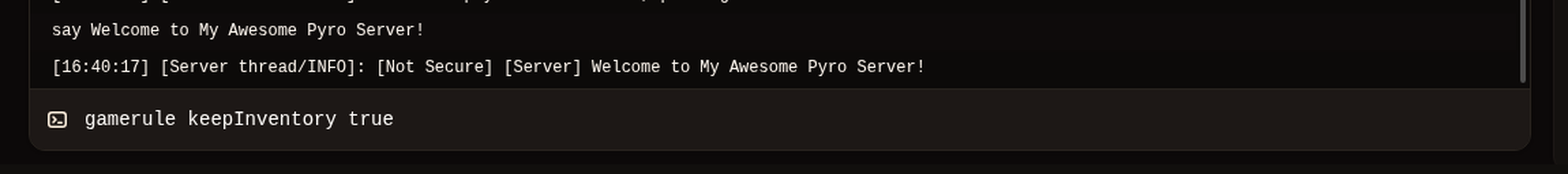 The command input box at the bottom of the console showing the Type a command placeholder.