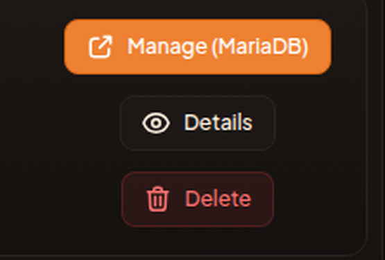The Manage (MariaDB) button on a database card.