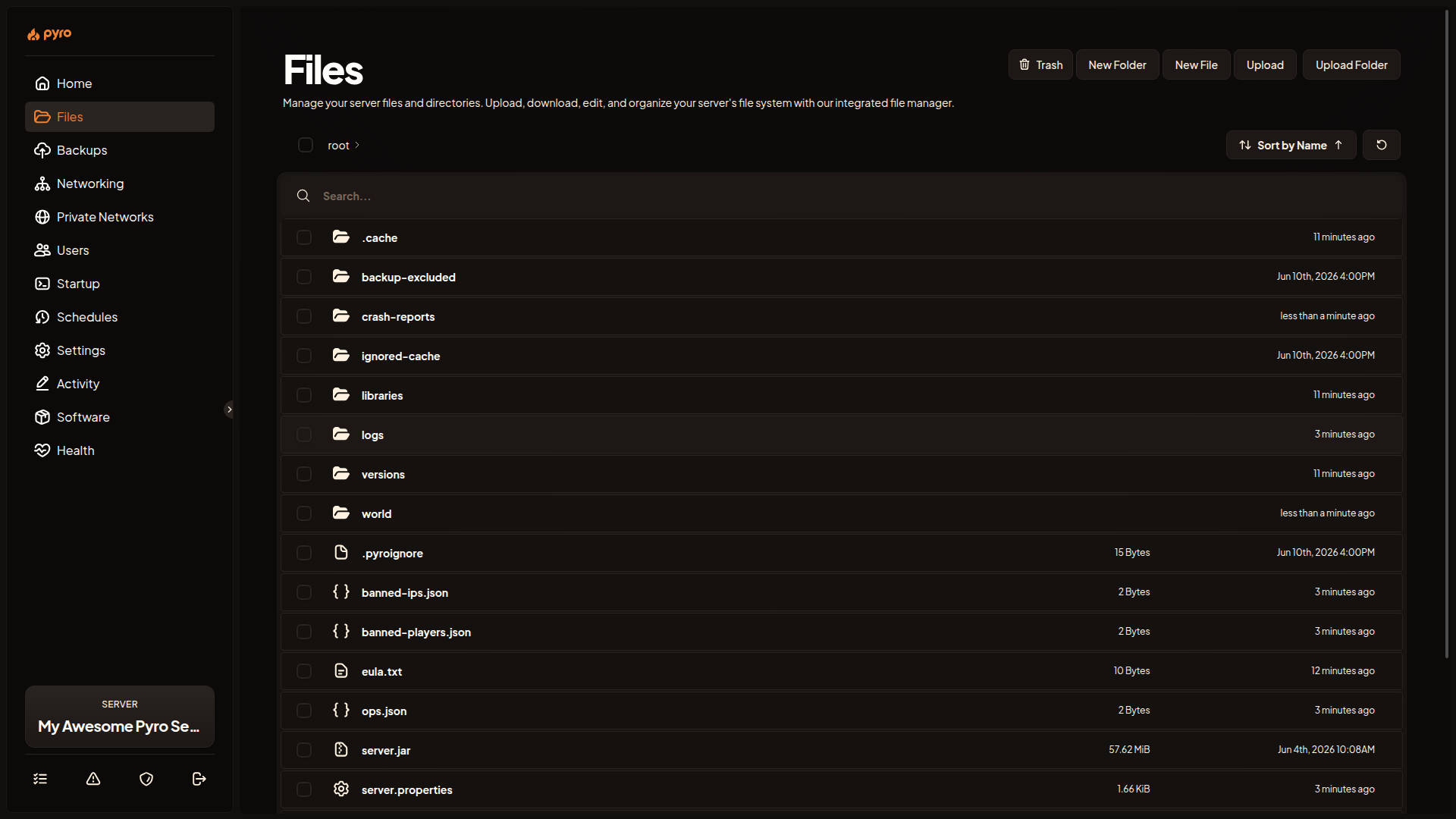 The Files tab with the breadcrumb bar at the top and the search box above the file list.
