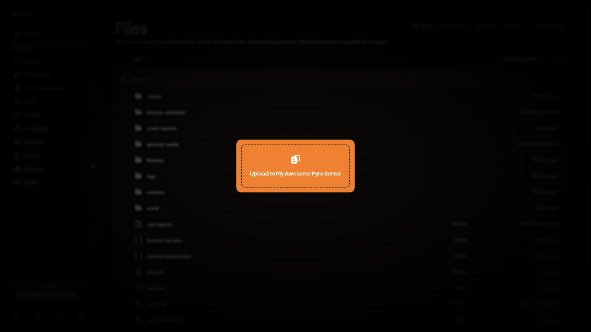 The drag-and-drop upload overlay with the dashed border and Upload to server label.
